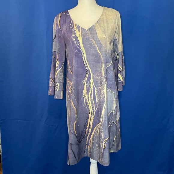 Agate Geode Print WEARABLE ART Dress NWT Sz Med 3 Layer Bell Sleeve - Picture 1 of 5